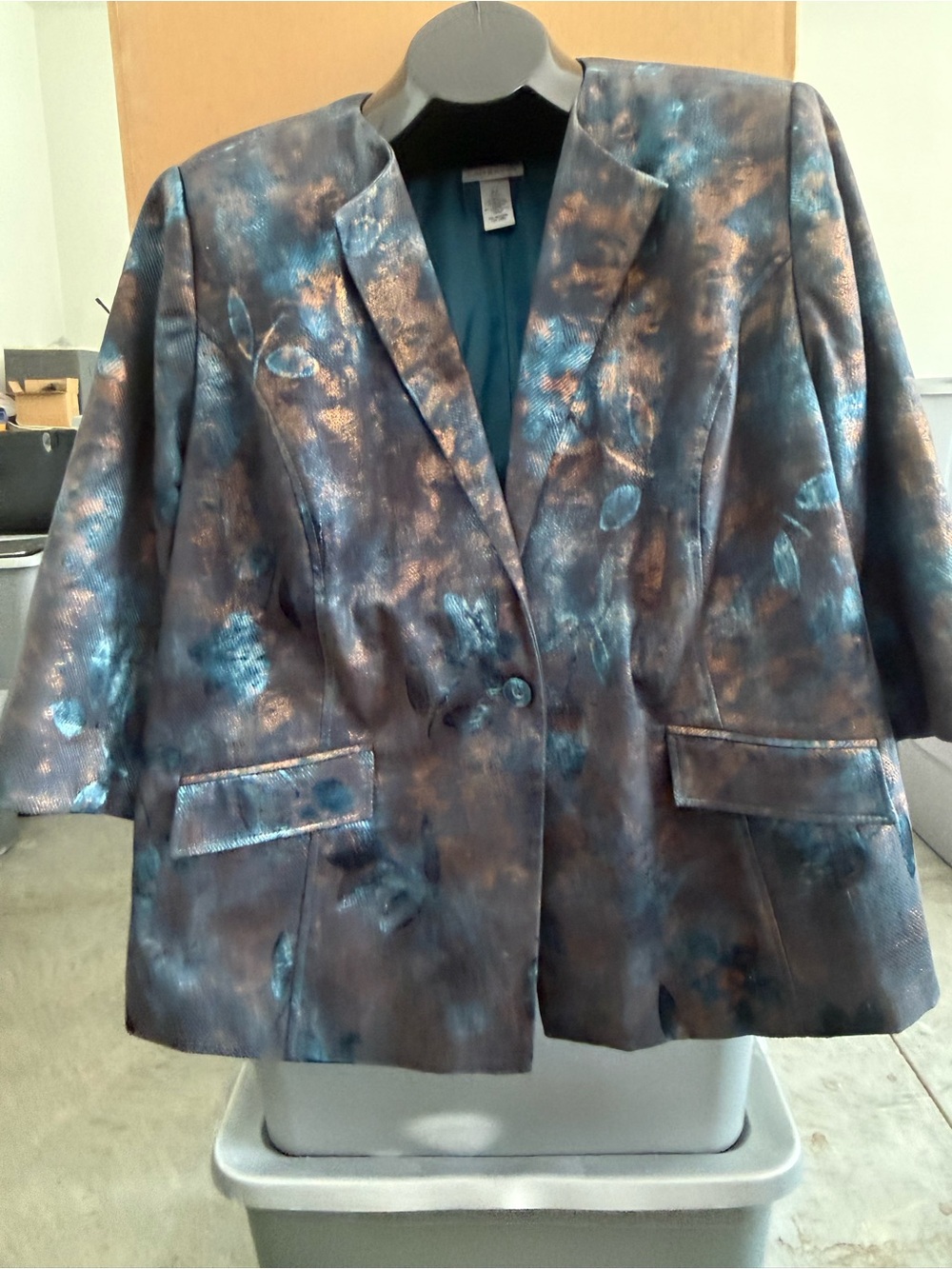 WORTHINGTON Women's Blue Metallic Floral Blazer p55